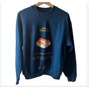 Flan Labs Biscuits Blue Crew Neck Sweatshirt Size Small kitschy streetwear